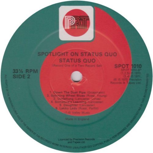 SPOTLIGHT ON STATUS QUO VOLUME 1 Label v1 - Disc 1 Side B