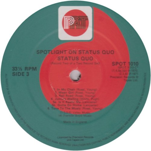 SPOTLIGHT ON STATUS QUO VOLUME 1 Label v1 - Disc 2 Side A