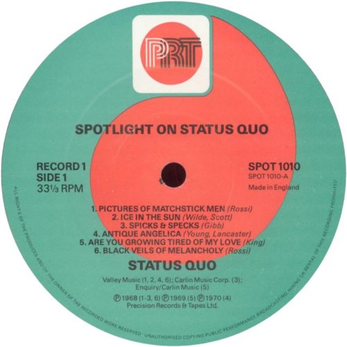 SPOTLIGHT ON STATUS QUO VOLUME 1 Label v2 - Disc 1 Side A