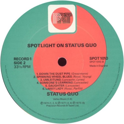 SPOTLIGHT ON STATUS QUO VOLUME 1 Label v2 - Disc 1 Side B