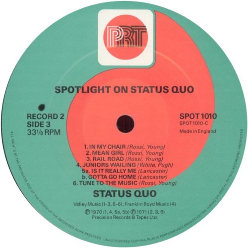 SPOTLIGHT ON STATUS QUO VOLUME 1 Label v2 - Disc 2 Side A