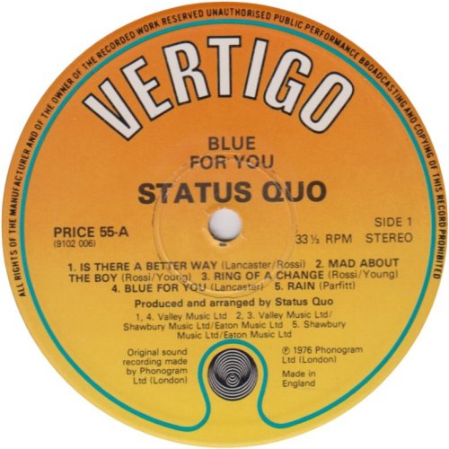 BLUE FOR YOU (REISSUE) Standard Orange / Yellow Label Side A