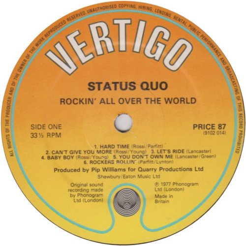 ROCKIN' ALL OVER THE WORLD (REISSUE) Standard Orange / Yellow Label Side A