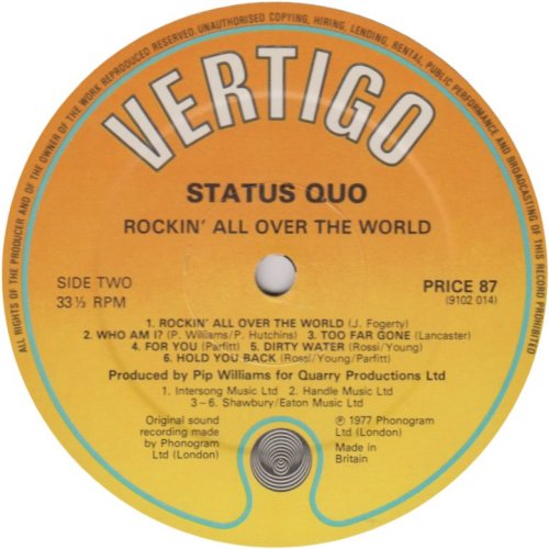 ROCKIN' ALL OVER THE WORLD (REISSUE) Standard Orange / Yellow Label Side B