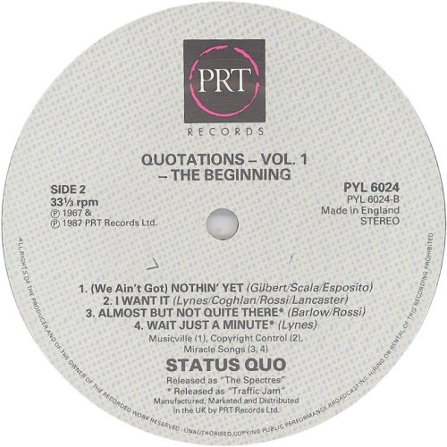 QUO-TATIONS VOL 1: THE EARLY YEARS Standard label Side B