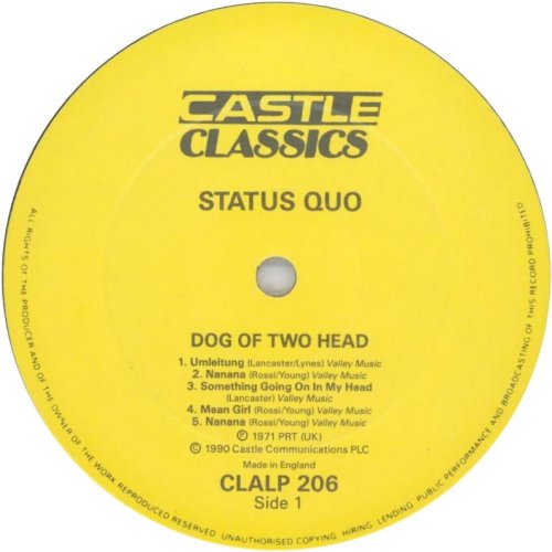 DOG OF TWO HEAD (1990 REISSUE) Standard label Side A