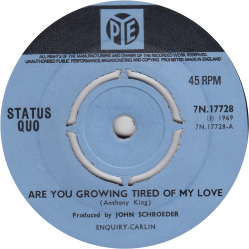 ARE YOU GROWING TIRED OF MY LOVE Standard issue 1: Push-out centre Side A