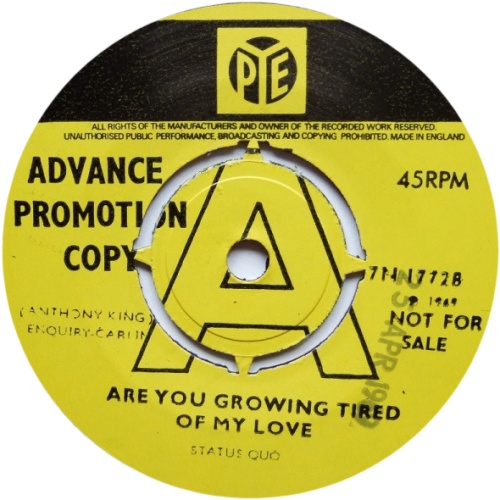 ARE YOU GROWING TIRED OF MY LOVE Promo 1: Push-out centre Side A