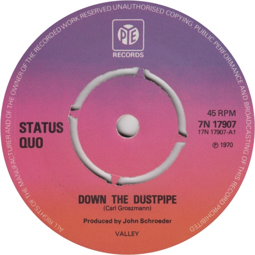 DOWN THE DUSTPIPE 1973 Reissue: Push-out centre - Purple/Pink Label Side A