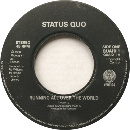 RUNNING ALL OVER THE WORLD Jukebox Copy - black label with large dinked centre Side A