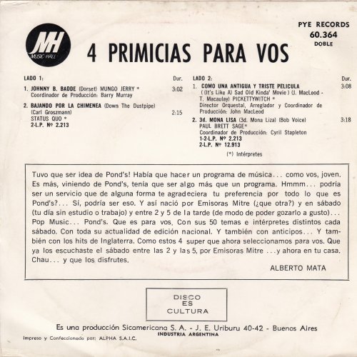 DOWN THE DUSTPIPE (EP) Picture Sleeve Rear