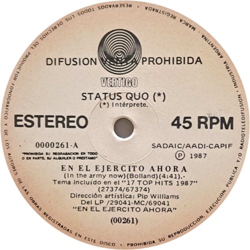 IN THE ARMY NOW Promo Side A