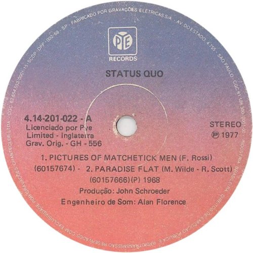 PICTURES OF MATCHSTICK MEN (REISSUE) Pink/Blue Label Side A