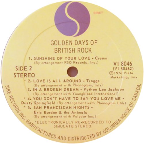 GOLDEN DAYS OF BRITISH ROCK Label - Disc 1 Side B