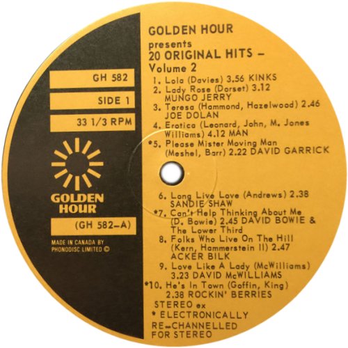 GOLDEN HOUR OF 20 ORIGINAL HITS - VOL 2 Label Side A