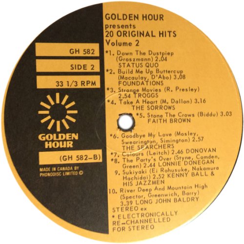 GOLDEN HOUR OF 20 ORIGINAL HITS - VOL 2 Label Side B