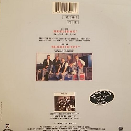 BURNING BRIDGES Picture Sleeve Rear