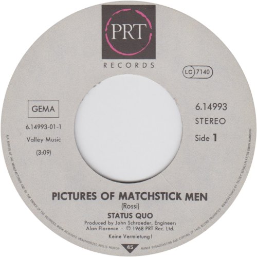 PICTURES OF MATCHSTICK MEN (REISSUE 3) Label Side A