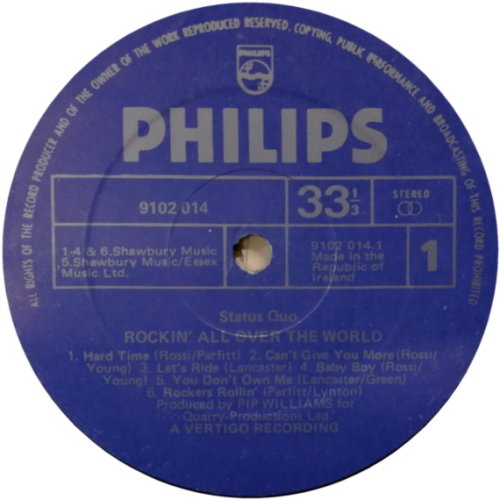 ROCKIN' ALL OVER THE WORLD Label Side A