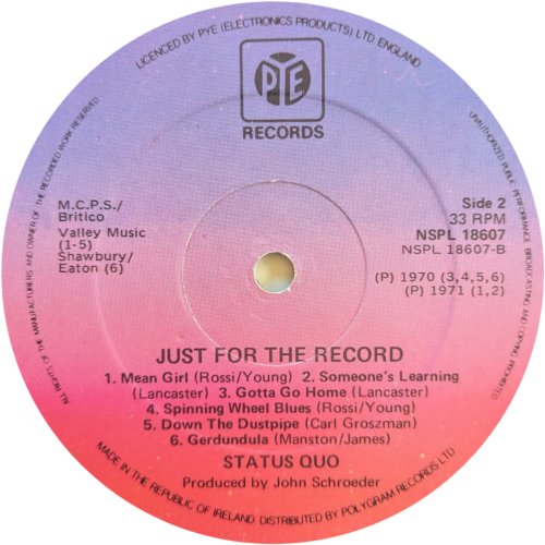 JUST FOR THE RECORD Label Side B