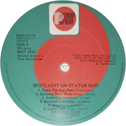 SPOTLIGHT ON STATUS QUO Label - Disc 1 Side B