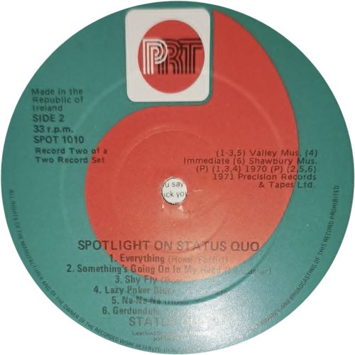 SPOTLIGHT ON STATUS QUO Label - Disc 2 Side B