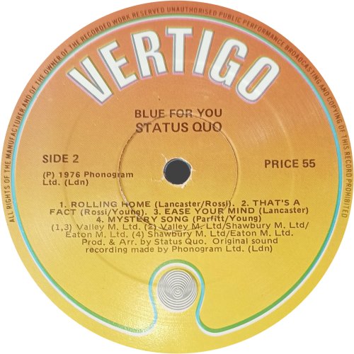 BLUE FOR YOU (REISSUE) Label Side B