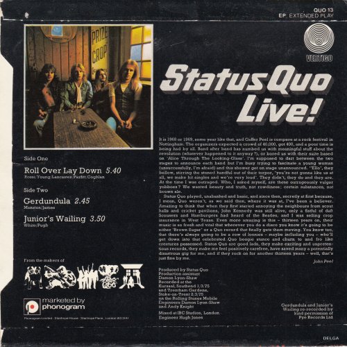 ROLL OVER LAY DOWN (LIVE) Picture Sleeve Rear