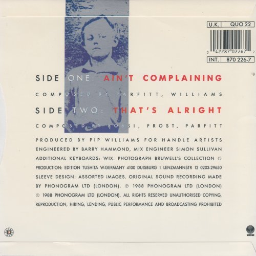 AIN'T COMPLAINING UK Picture Sleeve Rear