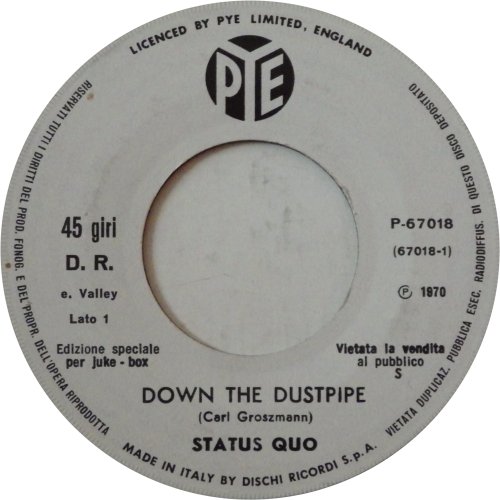 DOWN THE DUSTPIPE (JUKEBOX) Label Side A