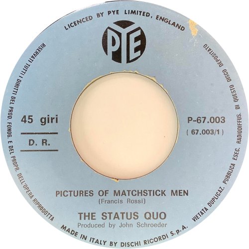 PICTURES OF MATCHSTICK MEN (REISSUE) Label Side A