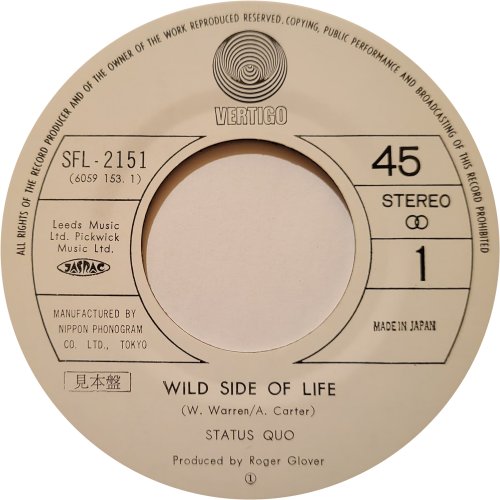 WILD SIDE OF LIFE Promo Label Side A