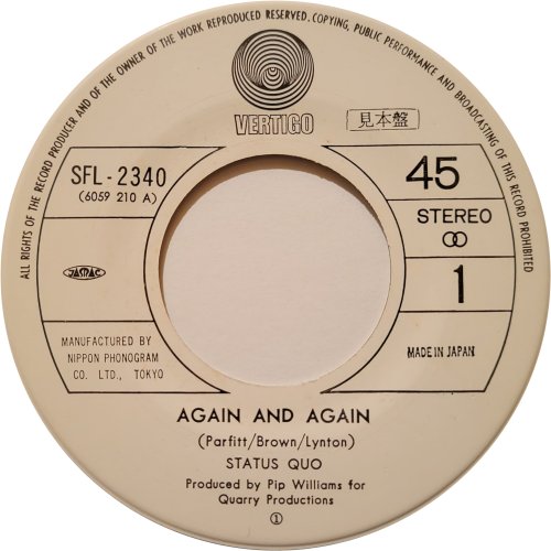 AGAIN AND AGAIN Promo Label Side A