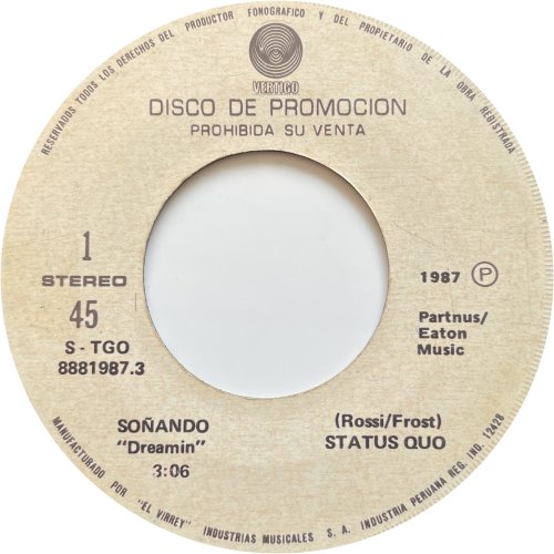 PERU: DREAMIN' Promo Label Side A