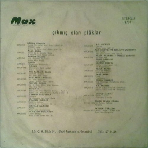 TURKEY: TOP 4 HITS EP Picture Sleeve Rear
