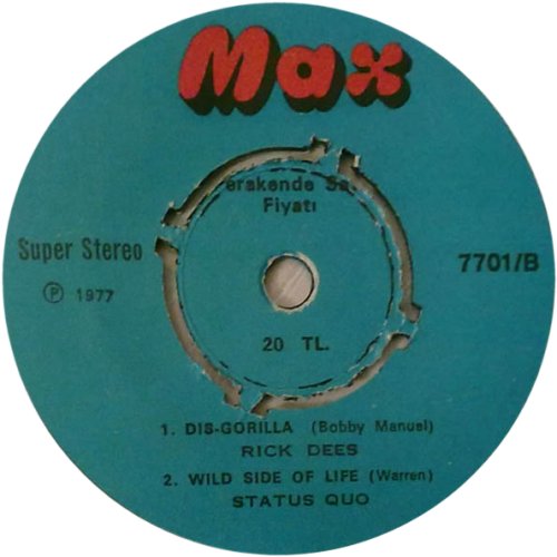 TURKEY: TOP 4 HITS EP Label Side B