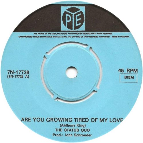 ARE YOU GROWING TIRED OF MY LOVE Label Side A