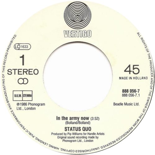 IN THE ARMY NOW Label 2 Side A