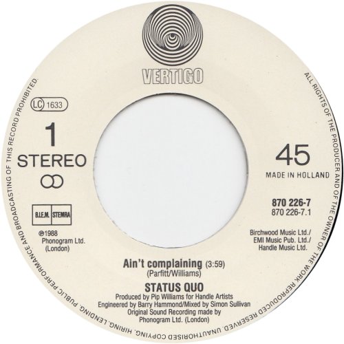 AIN'T COMPLAINING Label 1 Side A