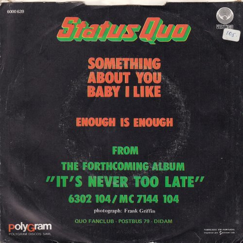 SOMETHING ABOUT YOU BABY I LIKE Picture Sleeve Rear
