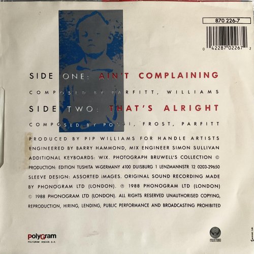 AIN'T COMPLAINING Picture Sleeve Rear