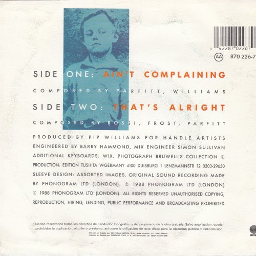 AIN'T COMPLAINING Picture Sleeve Rear