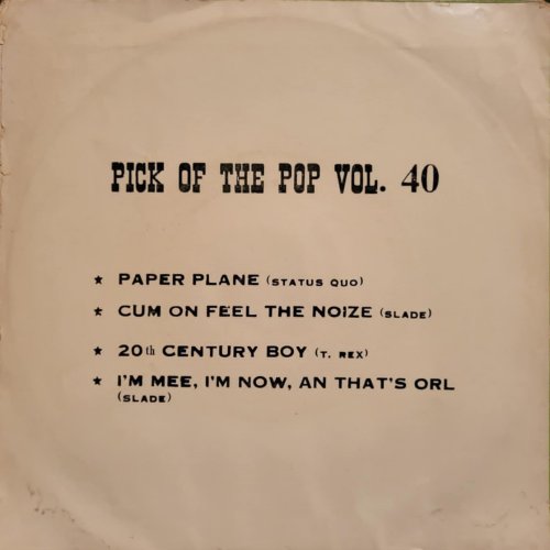 PICK OF THE POPS VOL 40 (PAPER PLANE) Picture Sleeve Rear