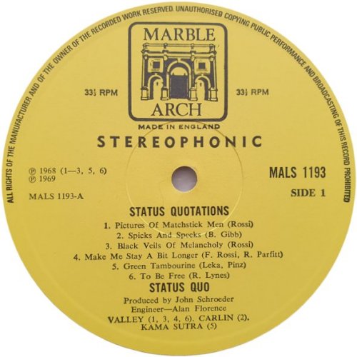 STATUS QUO-TATIONS Stereo Label Side A
