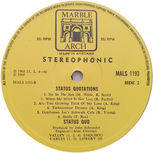 STATUS QUO-TATIONS Stereo Label Side B