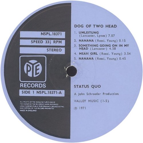 DOG OF TWO HEAD First pressing - Blue Pye Label v1 Side A