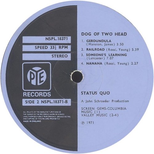 DOG OF TWO HEAD First pressing - Blue Pye Label v1 Side B