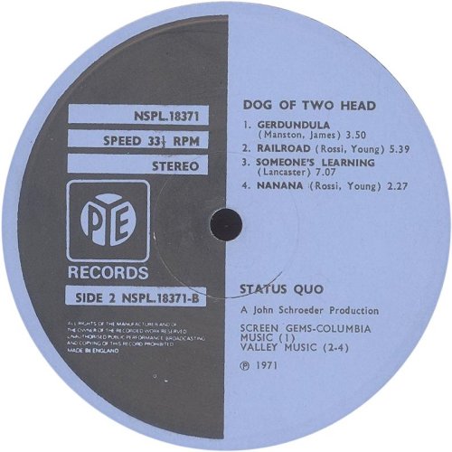 DOG OF TWO HEAD First pressing - Blue Pye Label v2 Side B