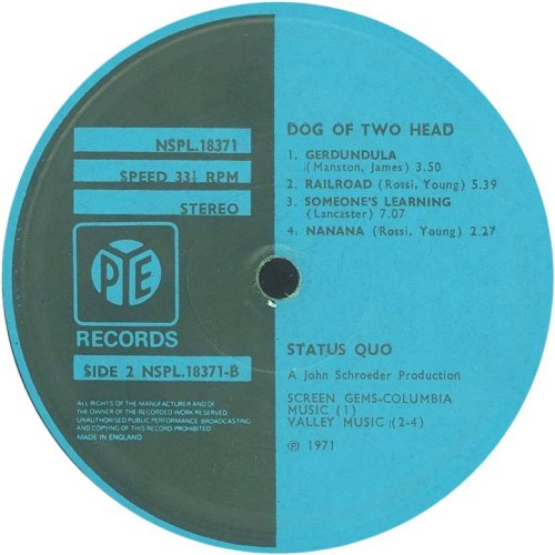 DOG OF TWO HEAD Second pressing - Turquoise Pye Label Side B