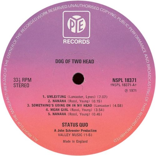 DOG OF TWO HEAD Reissue - Purple/Red PYE label v1 Side A